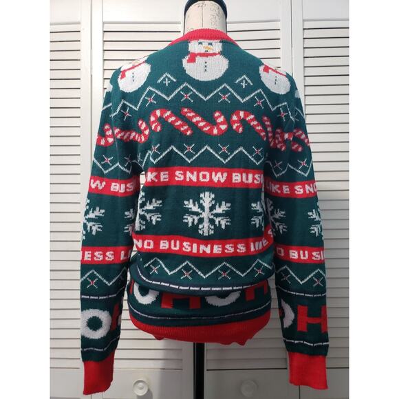 H&M Holiday Sweater Unisex Size XS Green Red Snow Business Christmas Jumper - Picture 5 of 9